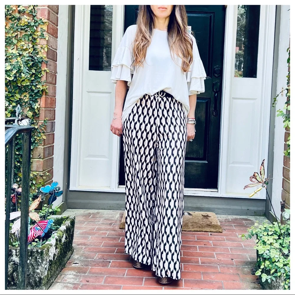 Made in Italy Retro Chic Print wide Leg Pants - Picture 7 of 10